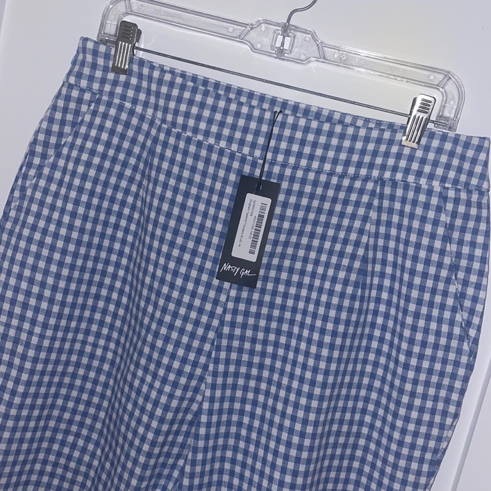 NWT | Nasty Gal gingham tapered blue trousers